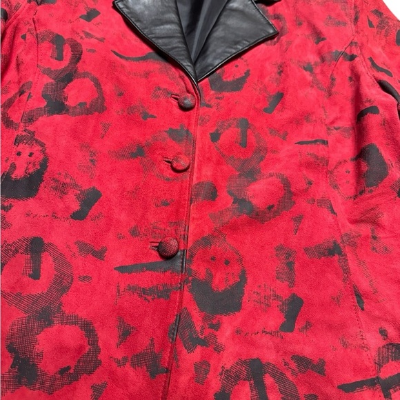 🧥 Leather Renditions Red Black Blazer Jacket Women’s Large Retro VTG 🔥✨‎ - Picture 3 of 5